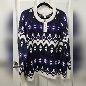 The Drop Women's Plus 3X Soft Sweater Holiday Purple White Cozy Winter Ski New